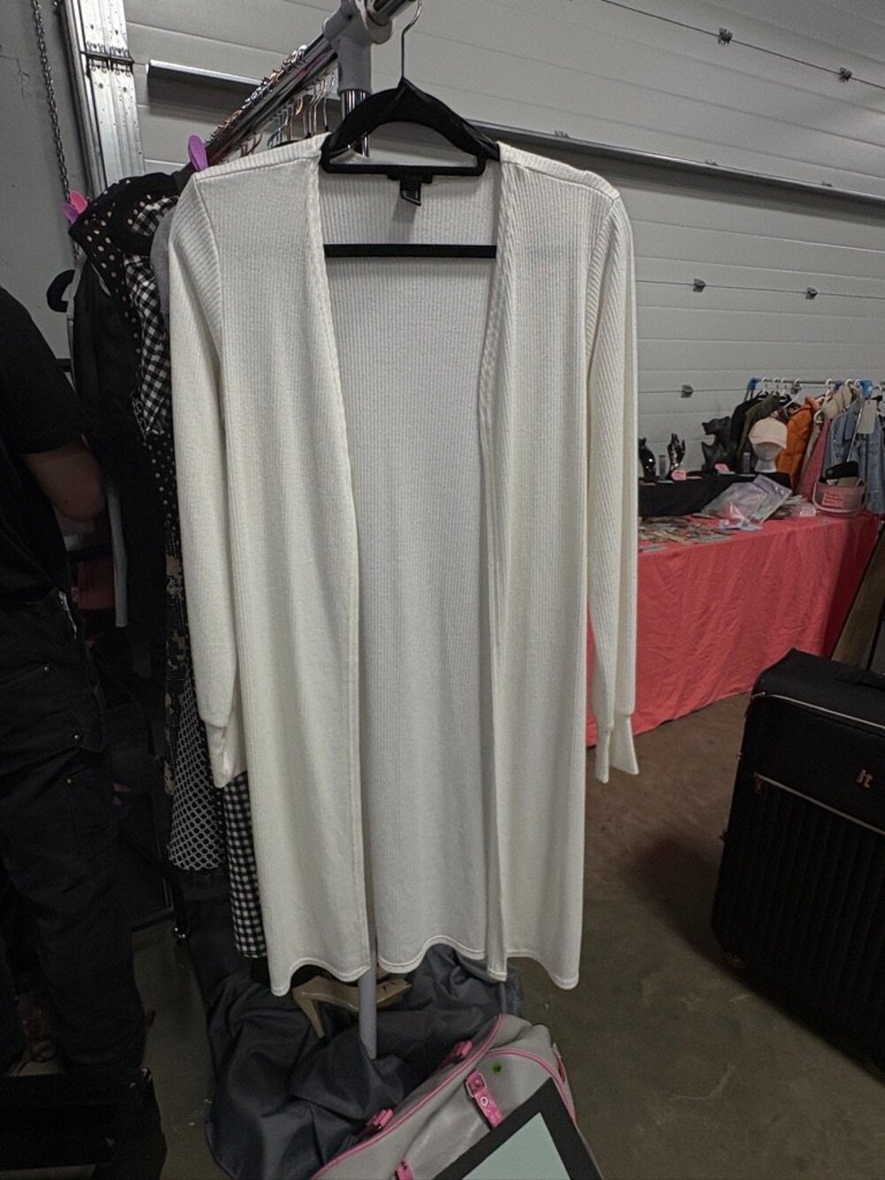 Forever 21, Off White, Ribbed, Open Front, Longline Cardigan – Large